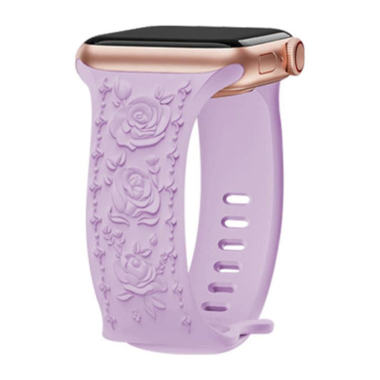 For Apple Watch 42mm / 41mm / 40mm / 38mm Kalebol 8-shaped Buckle Rose Embossed Silicone Watch Band(Lavender) by Kalebol