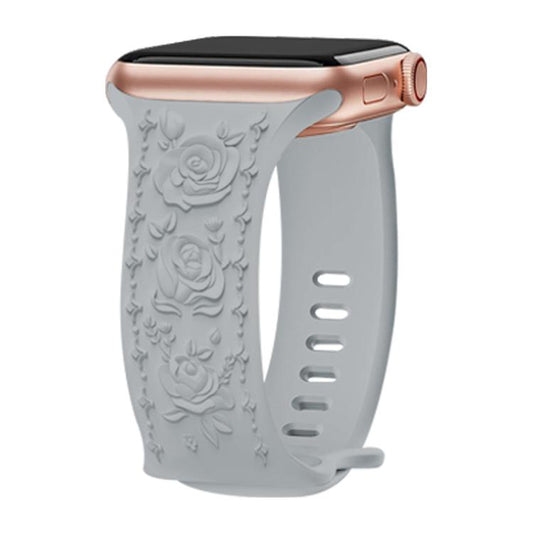 For Apple Watch 42mm / 41mm / 40mm / 38mm Kalebol 8-shaped Buckle Rose Embossed Silicone Watch Band(Cloudy Gray) by Kalebol