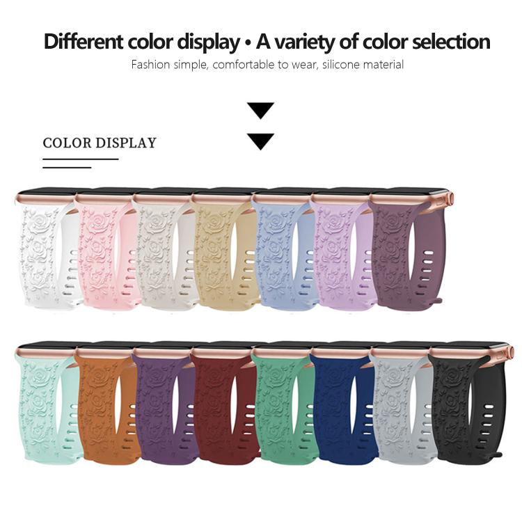 For Apple Watch 46mm / 49mm / 45mm / 44mm Kalebol 8-shaped Buckle Rose Embossed Silicone Watch Band(Pink Sand) by Kalebol