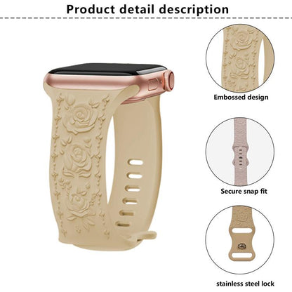 For Apple Watch 46mm / 49mm / 45mm / 44mm Kalebol 8-shaped Buckle Rose Embossed Silicone Watch Band(Black) by Kalebol