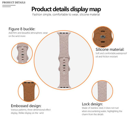 For Apple Watch 46mm / 49mm / 45mm / 44mm Kalebol 8-shaped Buckle Rose Embossed Silicone Watch Band(Starlight) by Kalebol