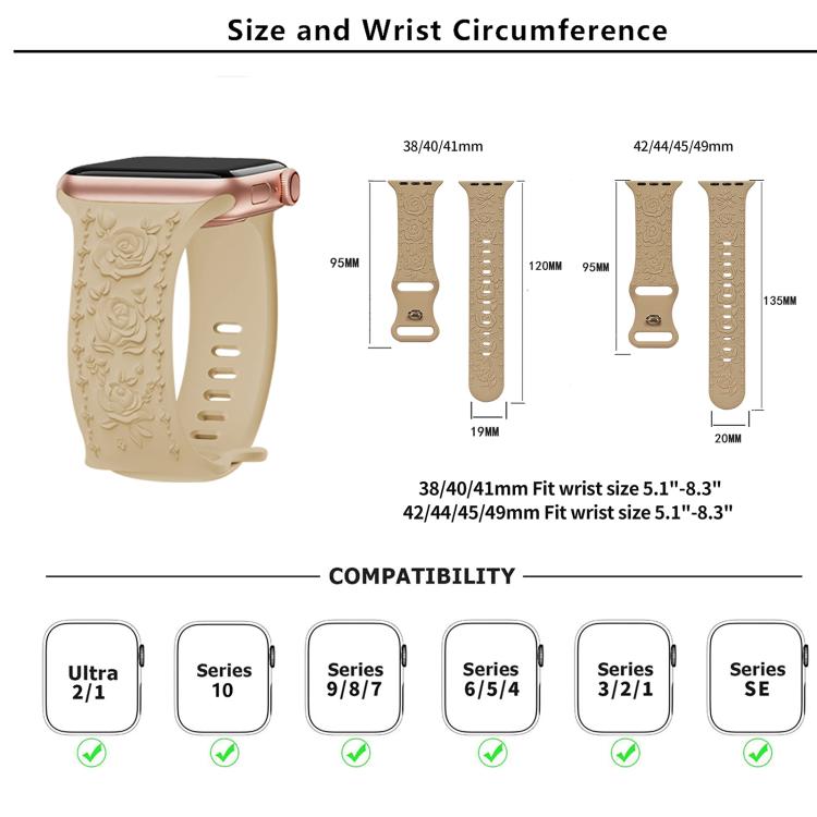 For Apple Watch 46mm / 49mm / 45mm / 44mm Kalebol 8-shaped Buckle Rose Embossed Silicone Watch Band(Brown) by Kalebol