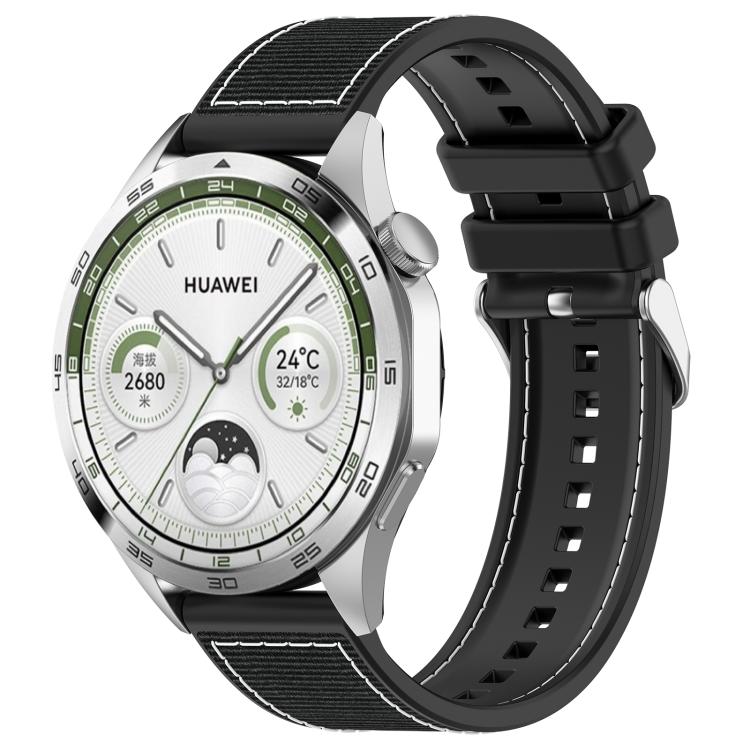 22mm Kalebol Ordinary Silver Buckle Hybrid Nylon Braid Silicone Watch Band(Black) by Kalebol