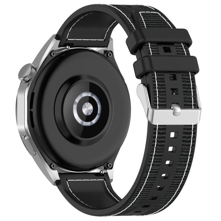 22mm Kalebol Ordinary Silver Buckle Hybrid Nylon Braid Silicone Watch Band(Black) by Kalebol