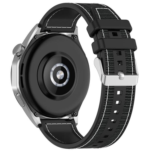 22mm Kalebol Ordinary Silver Buckle Hybrid Nylon Braid Silicone Watch Band(Black) by Kalebol