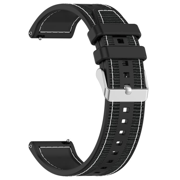 22mm Kalebol Ordinary Silver Buckle Hybrid Nylon Braid Silicone Watch Band(Black) by Kalebol