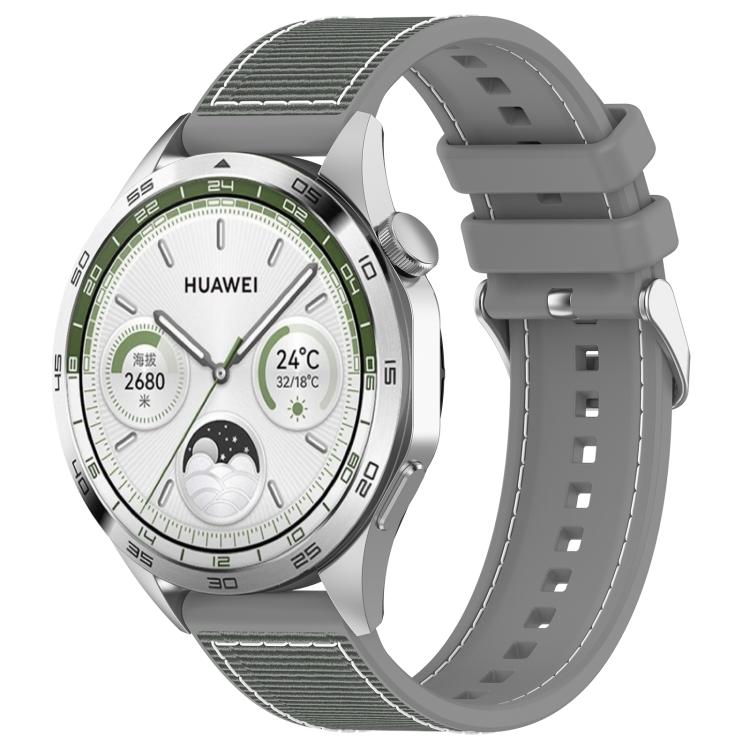 22mm Kalebol Ordinary Silver Buckle Hybrid Nylon Braid Silicone Watch Band(Grey) by Kalebol