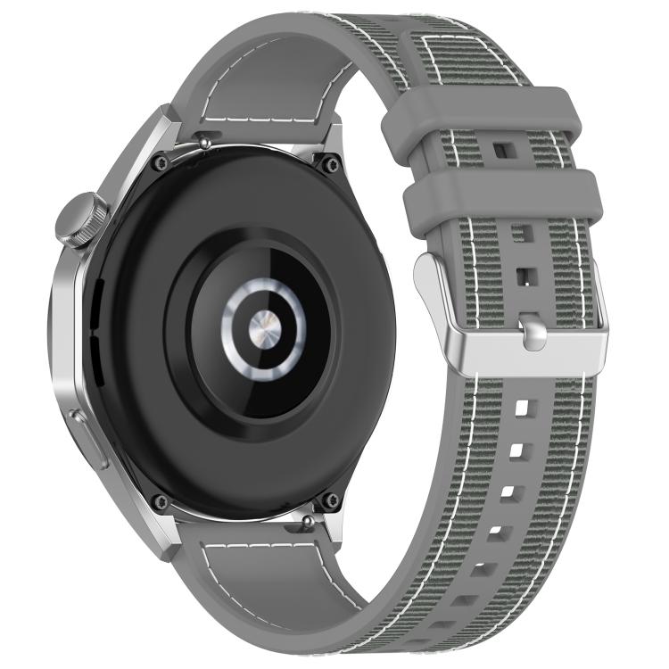 22mm Kalebol Ordinary Silver Buckle Hybrid Nylon Braid Silicone Watch Band(Grey) by Kalebol