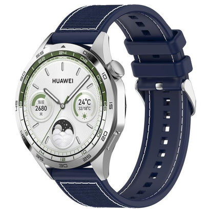 22mm Kalebol Ordinary Silver Buckle Hybrid Nylon Braid Silicone Watch Band(Midnight Blue) by Kalebol