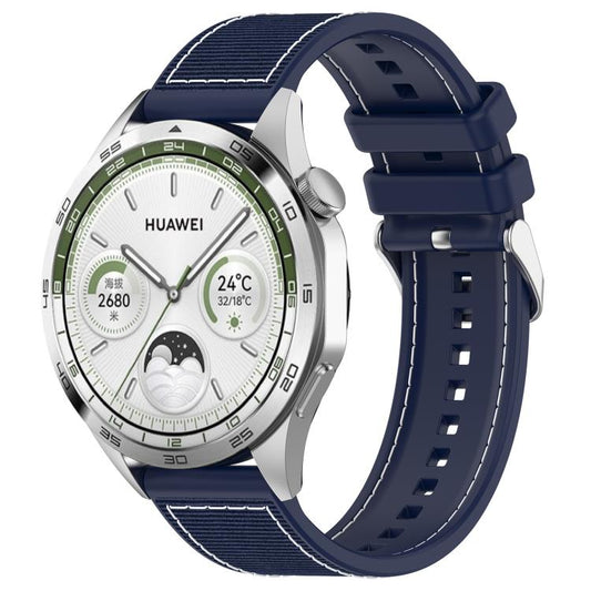 22mm Kalebol Ordinary Silver Buckle Hybrid Nylon Braid Silicone Watch Band(Midnight Blue) by Kalebol