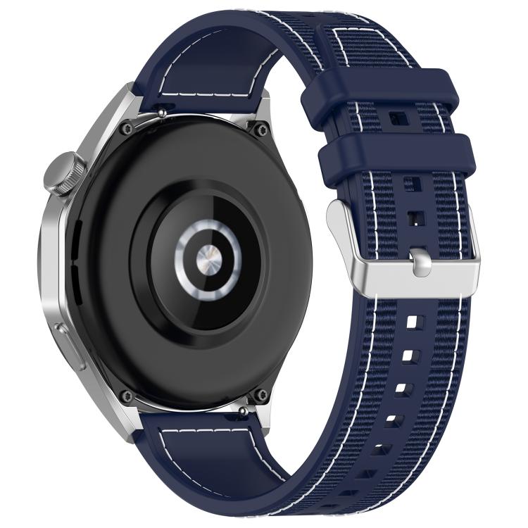 22mm Kalebol Ordinary Silver Buckle Hybrid Nylon Braid Silicone Watch Band(Midnight Blue) by Kalebol