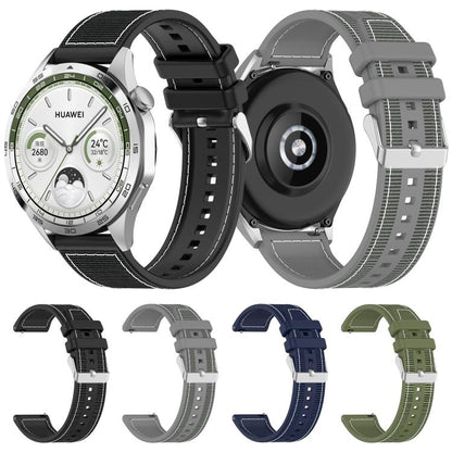 22mm Kalebol Ordinary Silver Buckle Hybrid Nylon Braid Silicone Watch Band(Black) by Kalebol