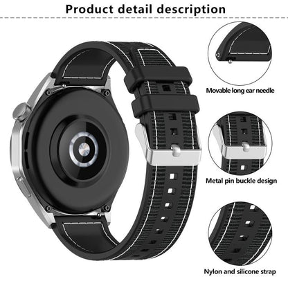 22mm Kalebol Ordinary Silver Buckle Hybrid Nylon Braid Silicone Watch Band(Black) by Kalebol