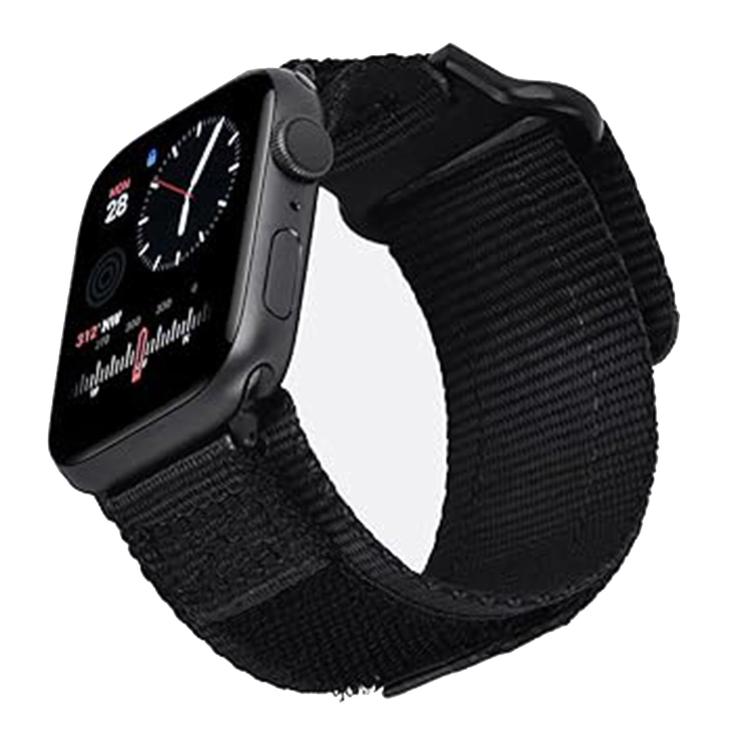 For Apple Watch 46mm / 49mm / 45mm / 44mm Kalebol Canvas Nylon Hook and Loop Watch Band(Black) by Kalebol