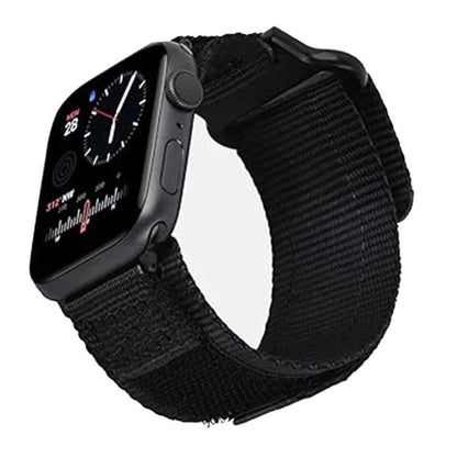 For Apple Watch 46mm / 49mm / 45mm / 44mm Kalebol Canvas Nylon Hook and Loop Watch Band(Black) by Kalebol