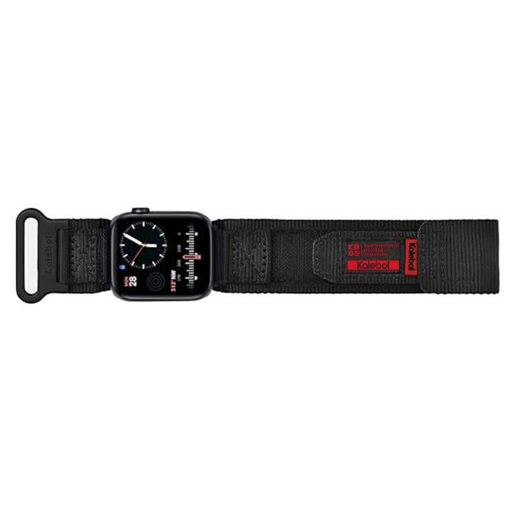 For Apple Watch 46mm / 49mm / 45mm / 44mm Kalebol Canvas Nylon Hook and Loop Watch Band(Black) by Kalebol