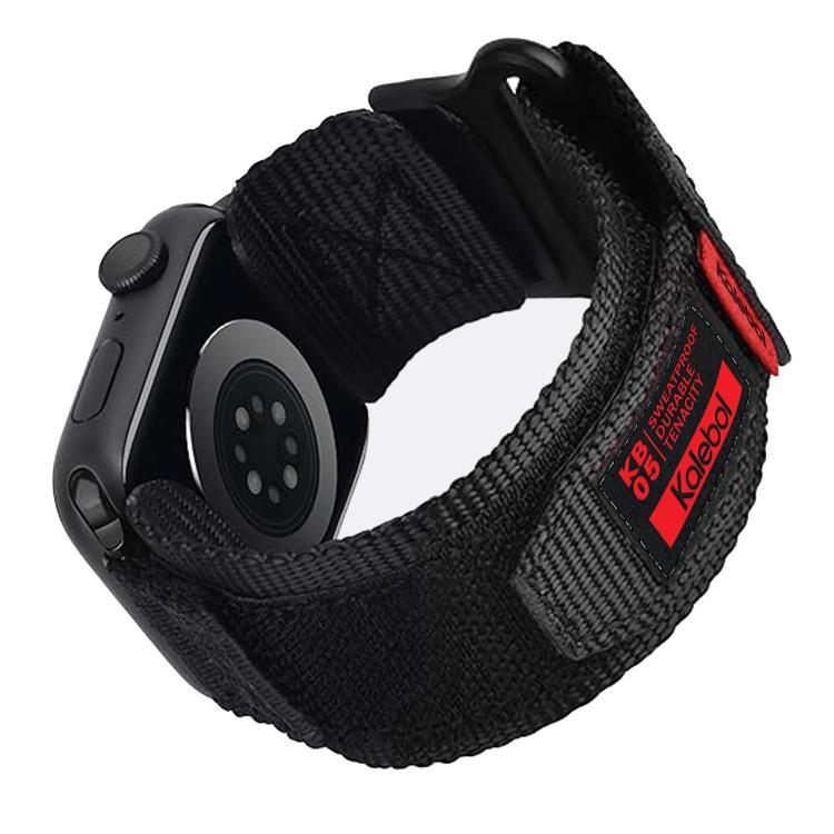 For Apple Watch 46mm / 49mm / 45mm / 44mm Kalebol Canvas Nylon Hook and Loop Watch Band(Black) by Kalebol