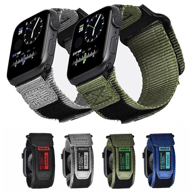 For Apple Watch 46mm / 49mm / 45mm / 44mm Kalebol Canvas Nylon Hook and Loop Watch Band(Black) by Kalebol