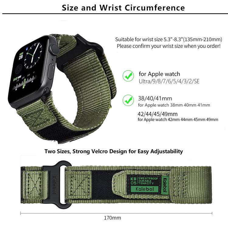For Apple Watch 46mm / 49mm / 45mm / 44mm Kalebol Canvas Nylon Hook and Loop Watch Band(Black) by Kalebol