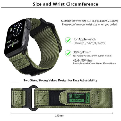 For Apple Watch 46mm / 49mm / 45mm / 44mm Kalebol Canvas Nylon Hook and Loop Watch Band(Black) by Kalebol