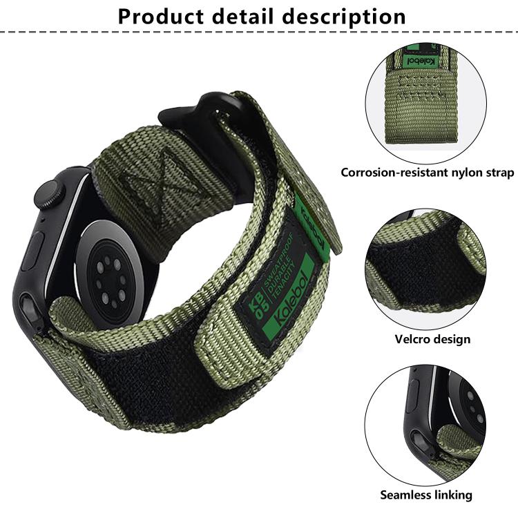 For Apple Watch 46mm / 49mm / 45mm / 44mm Kalebol Canvas Nylon Hook and Loop Watch Band(Black) by Kalebol
