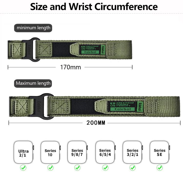 For Apple Watch 46mm / 49mm / 45mm / 44mm Kalebol Canvas Nylon Hook and Loop Watch Band(Black) by Kalebol