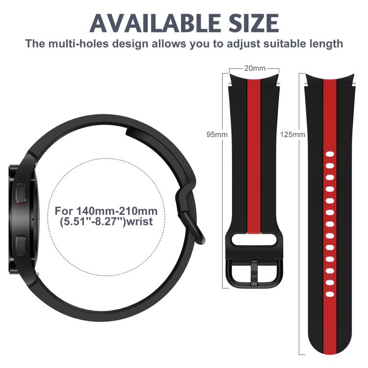 For Samsung Galaxy Watch7 / 6 / 5 Kalebol Three Vertical Stripes Same Color Buckle Silicone Strap(Black Red) by Kalebol