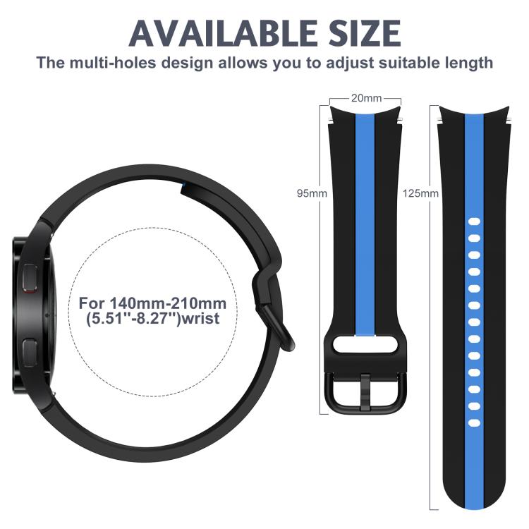 For Samsung Galaxy Watch7 / 6 / 5 Kalebol Three Vertical Stripes Same Color Buckle Silicone Strap(Black Blue) by Kalebol