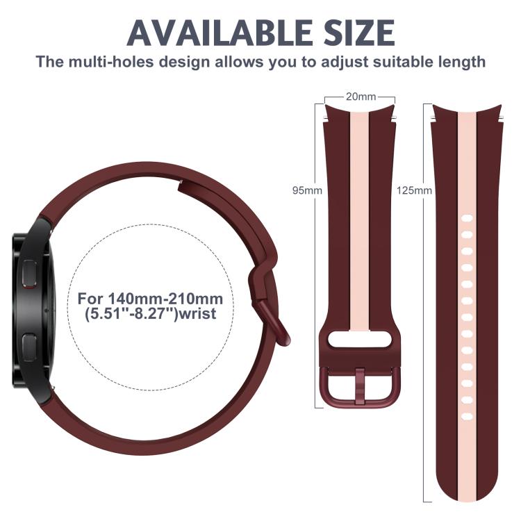 For Samsung Galaxy Watch7 / 6 / 5 Kalebol Three Vertical Stripes Same Color Buckle Silicone Strap(Wine Red Pink) by Kalebol