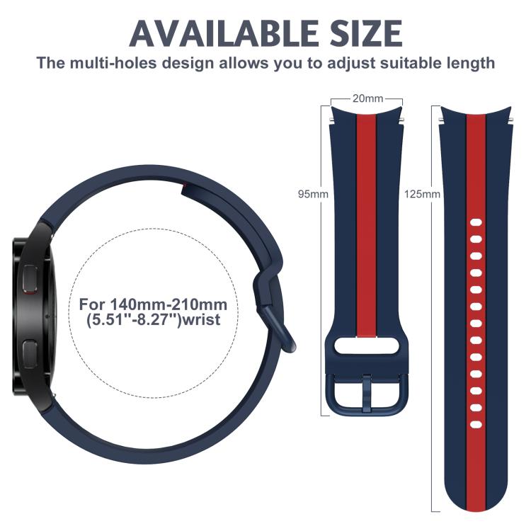 For Samsung Galaxy Watch7 / 6 / 5 Kalebol Three Vertical Stripes Same Color Buckle Silicone Strap(Blue Red) by Kalebol