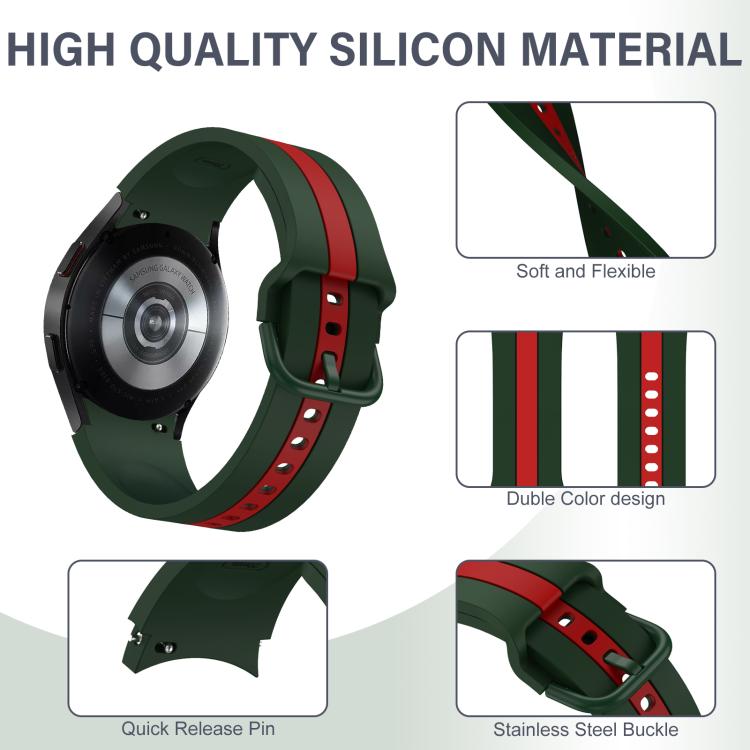 For Samsung Galaxy Watch7 / 6 / 5 Kalebol Three Vertical Stripes Same Color Buckle Silicone Strap(Green Red) by Kalebol