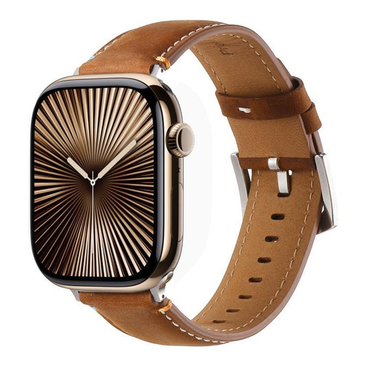 For Apple Watch 42mm / 41mm / 40mm / 38mm Kalebol Stitched Genuine Leather Watch Band(Frosted Brown) by Kalebol