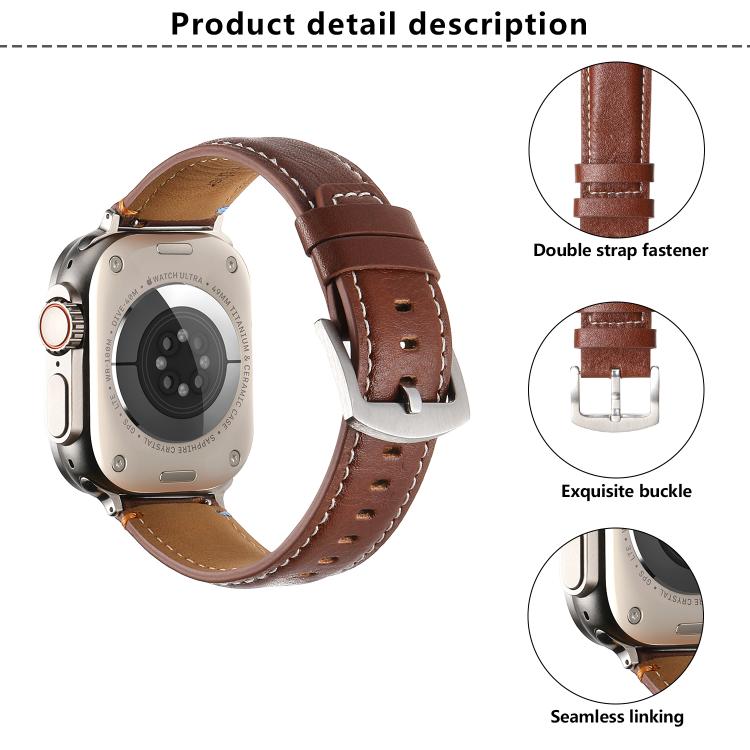 For Apple Watch 42mm / 41mm / 40mm / 38mm Kalebol Stitched Genuine Leather Watch Band(Pull Up Leather Brown) by Kalebol
