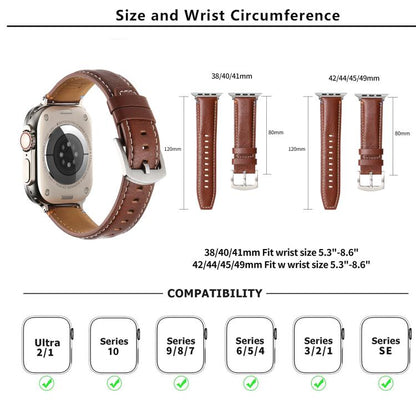For Apple Watch 42mm / 41mm / 40mm / 38mm Kalebol Stitched Genuine Leather Watch Band(Pull Up Leather Brown) by Kalebol