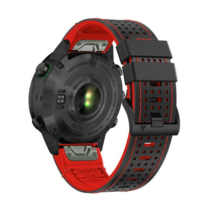 For Garmin Fenix 7X 26mm Kalebol Dot Hole Silicone Leather Quick Release Watch Band(Black Red) by Kalebol