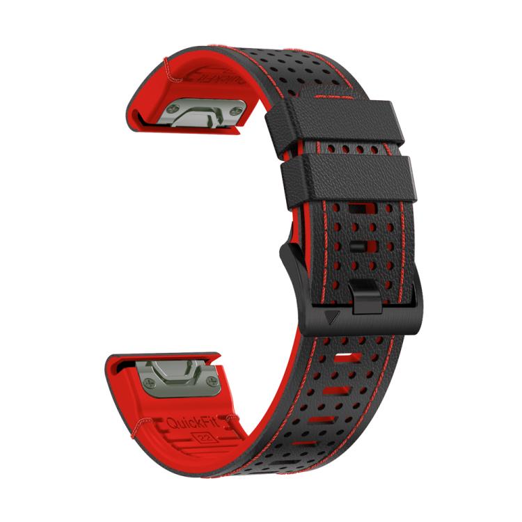 For Garmin Fenix 7X 26mm Kalebol Dot Hole Silicone Leather Quick Release Watch Band(Black Red) by Kalebol
