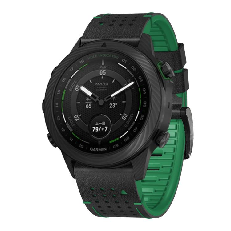 For Garmin Fenix 7X 26mm Kalebol Dot Hole Silicone Leather Quick Release Watch Band(Black Green) by Kalebol