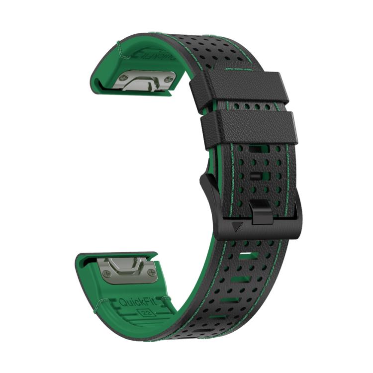 For Garmin Fenix 7X 26mm Kalebol Dot Hole Silicone Leather Quick Release Watch Band(Black Green) by Kalebol