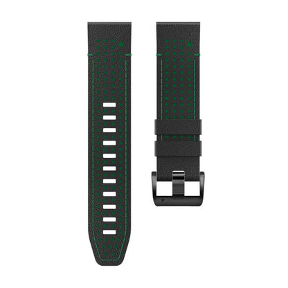 For Garmin Fenix 7X 26mm Kalebol Dot Hole Silicone Leather Quick Release Watch Band(Black Green) by Kalebol