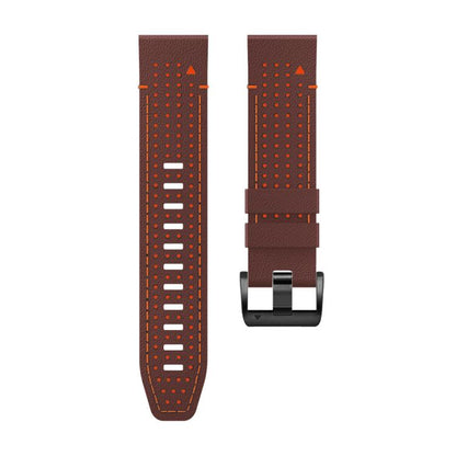 For Garmin Fenix 7X 26mm Kalebol Dot Hole Silicone Leather Quick Release Watch Band(Coffee Orange) by Kalebol
