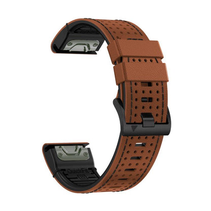 For Garmin Fenix 7X 26mm Kalebol Dot Hole Silicone Leather Quick Release Watch Band(Brown Black) by Kalebol