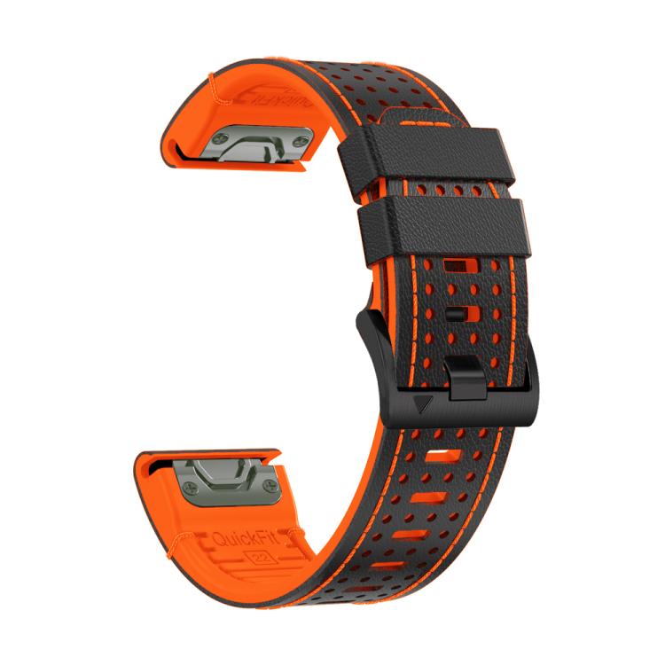 For Garmin Fenix 7 22mm Kalebol Dot Hole Silicone Leather Quick Release Watch Band(Black Orange) by Kalebol