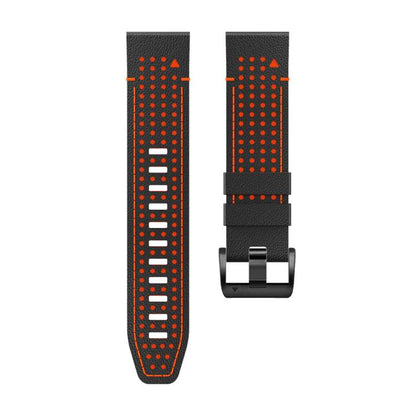 For Garmin Fenix 7 22mm Kalebol Dot Hole Silicone Leather Quick Release Watch Band(Black Orange) by Kalebol