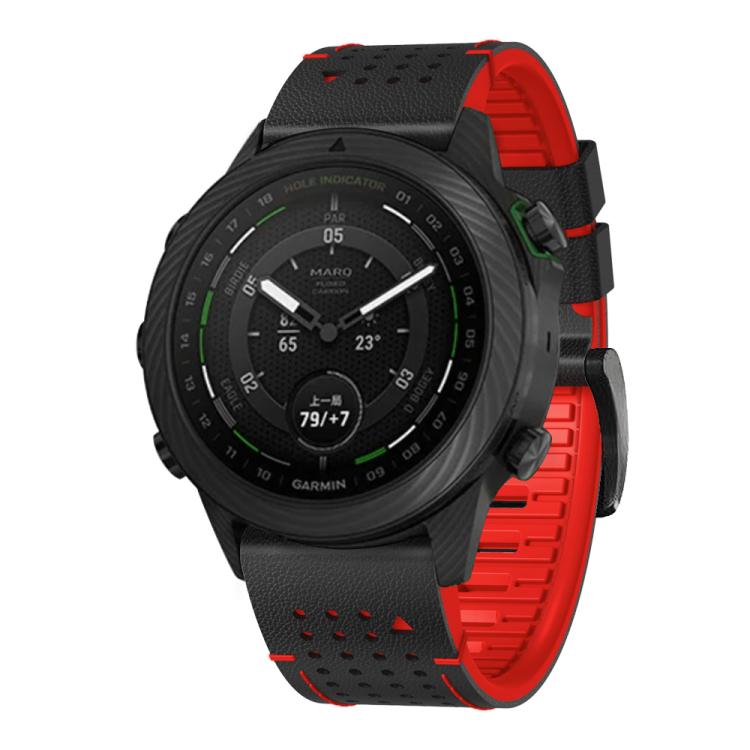 For Garmin Fenix 7 22mm Kalebol Dot Hole Silicone Leather Quick Release Watch Band(Black Red) by Kalebol