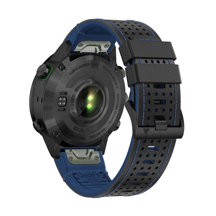 For Garmin Fenix 7 22mm Kalebol Dot Hole Silicone Leather Quick Release Watch Band(Black Blue) by Kalebol