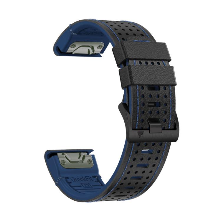 For Garmin Fenix 7 22mm Kalebol Dot Hole Silicone Leather Quick Release Watch Band(Black Blue) by Kalebol