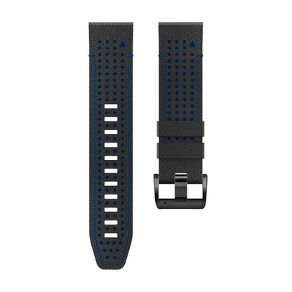 For Garmin Fenix 7 22mm Kalebol Dot Hole Silicone Leather Quick Release Watch Band(Black Blue) by Kalebol