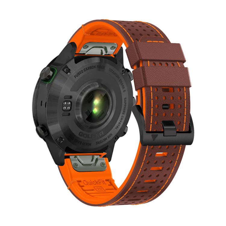 For Garmin Fenix 7 22mm Kalebol Dot Hole Silicone Leather Quick Release Watch Band(Coffee Orange) by Kalebol