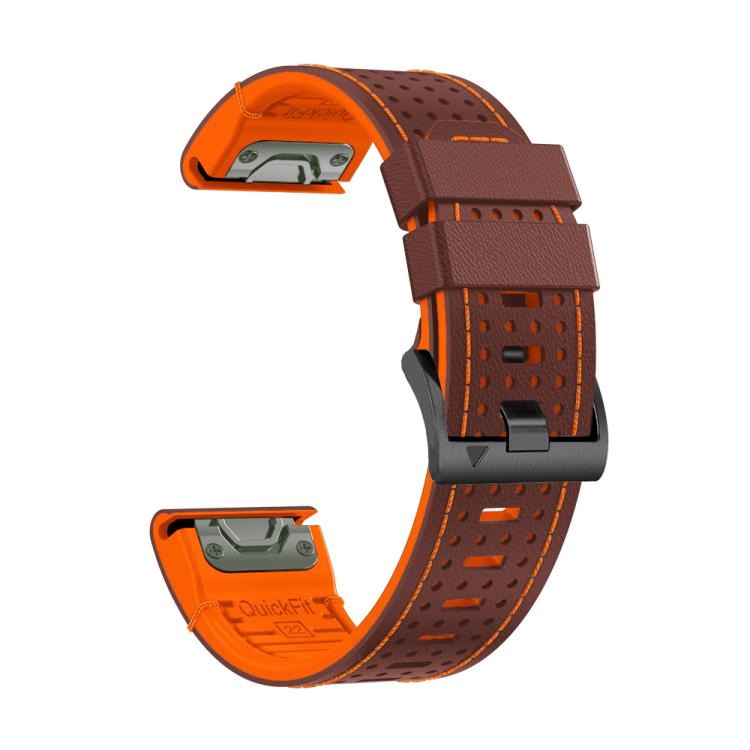 For Garmin Fenix 7 22mm Kalebol Dot Hole Silicone Leather Quick Release Watch Band(Coffee Orange) by Kalebol