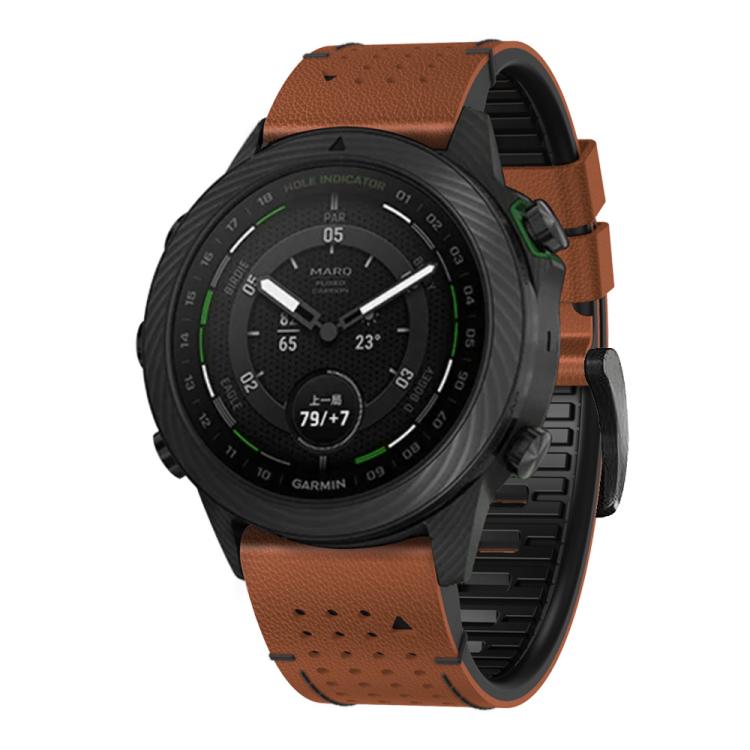 For Garmin Fenix 7 22mm Kalebol Dot Hole Silicone Leather Quick Release Watch Band(Brown Black) by Kalebol